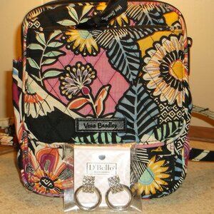 RFID Vera Bradley Floral Zip Crossbody w/ ID Slot + NWT Earrings, ✈️